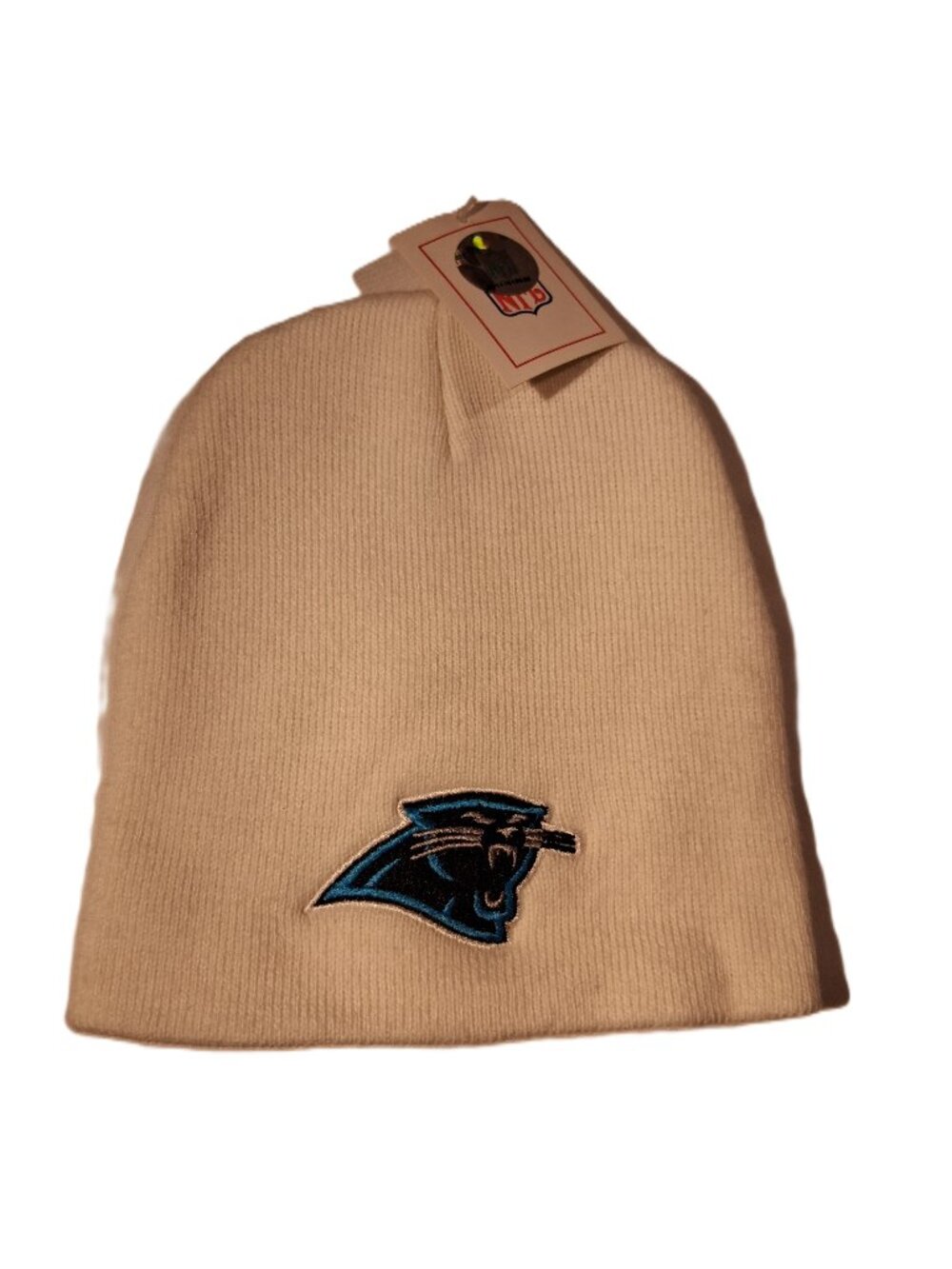 Vintage Carolina Panthers Beanie Hat Cream Knit Cap NFL Team Apparel NWT